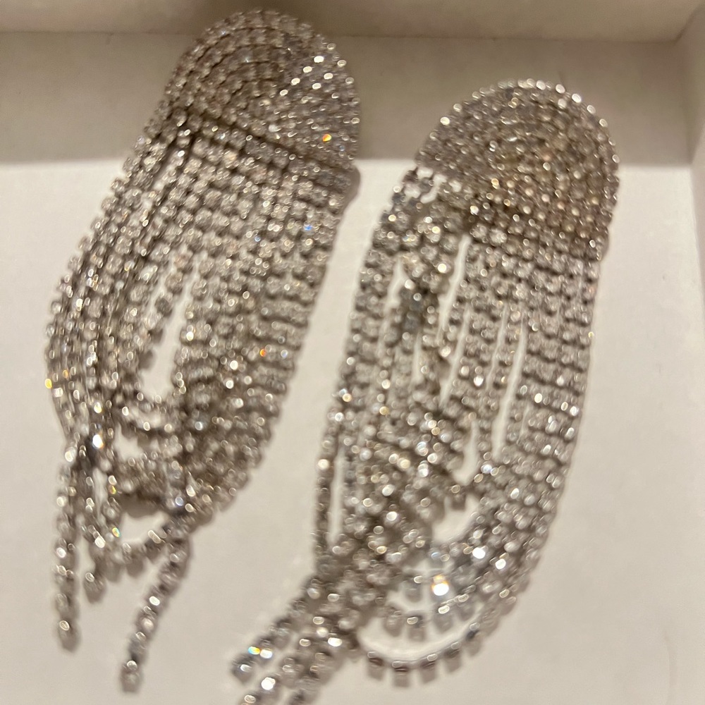 Large Rhinestone chains Earrings - Silver-colored - Ladies NWOT